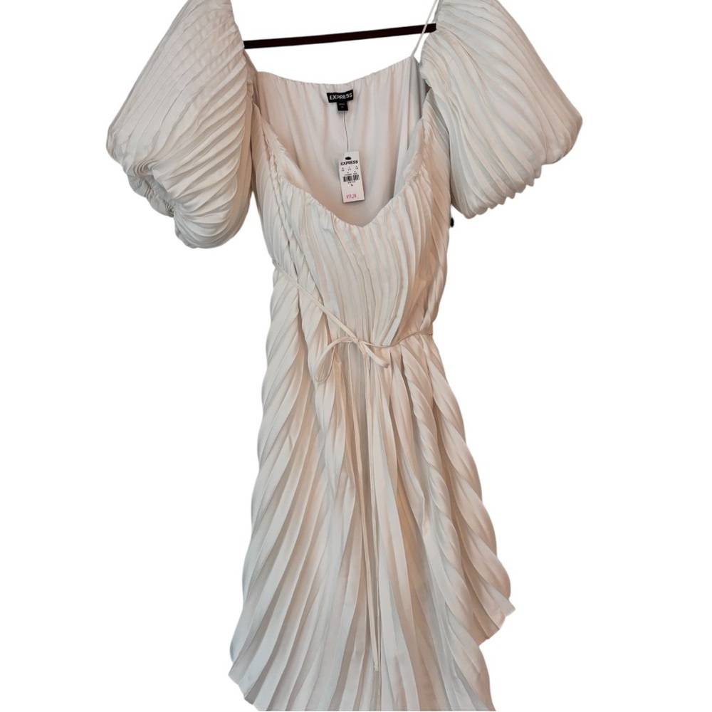 Express Asymmetrical White Pleated Dress